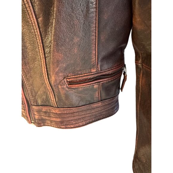 Wilsons Vintage Women USA Stars Stripes Leather Jacket Red Brown M Motorcycle - Picture 6 of 12